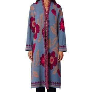 Long Fringe & Floral Cardigan